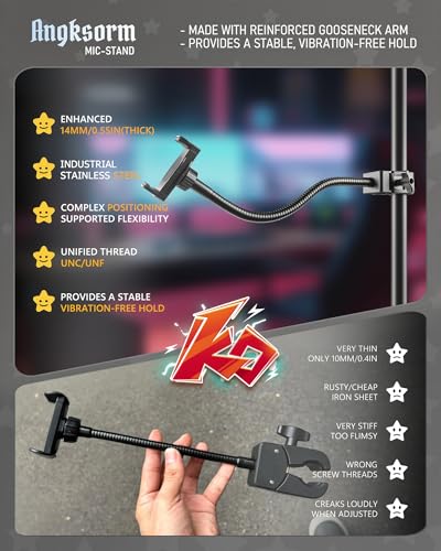 KBC1417 Phone Holder for Mic Stand, 13-Inch Gooseneck, Super Clamp | Mic Stand Phone Mount, Music Stand Phone Holder, Super Clamp Mount, 13-Inch Gooseneck, 0.47-1.8 Inch Pole Clamp - size: 13" with Clamp