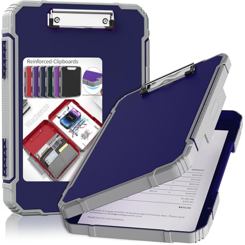 Clipboard, Clipboard with Storage, Heavy Duty Clip Boards 8.5x11, Protective Over Molded Edge, Plastic Clipboards, Contractor Folder with Internal Pen Pouch for Driver (Dark Blue) - color: Dark Blue