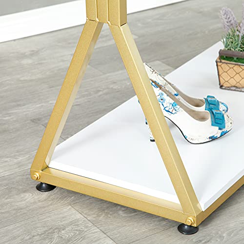 Modern Simple Heavy Duty Metal and Wood Rolling Clothing Garment Rack with Wheel,Creative Commercial Wedding Dress Display Shelf,Floor-Standing Clothes Hangers (Gold with Wood, 47.2" L) - color: Gold with Wood