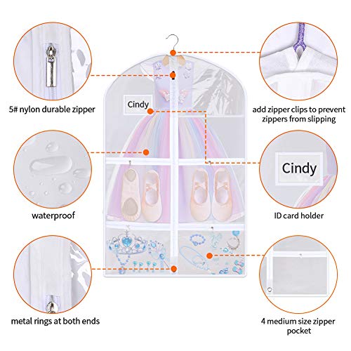 3 Packs Clear PVC Garment Bag, Dance Costume Bags,Foldable 50 Inch Full Zipper Suits Bag, Versatile Hanging Garment Bag with Name Card Pocket and 4 Large Zipper Pockets ,23.6x39inch - size: S: 23.6x39inch