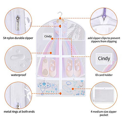 3 Packs Clear PVC Garment Bag, Dance Costume Bags,Foldable 50 Inch Full Zipper Suits Bag, Versatile Hanging Garment Bag with Name Card Pocket and 4 Large Zipper Pockets ,23.6x39inch - size: S: 23.6x39inch