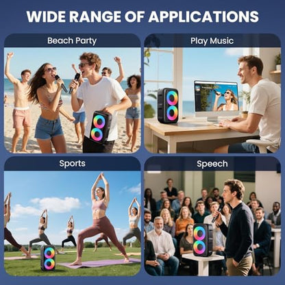 Bluetooth Speaker with 2 Wireless Microphones - Big Party Speaker for Adults Kids Karaoke with Lights - Portable Rechargeable Floorstanding Speakers Support TWS/AUX/USB/TF Card for Home Party Gift - size: 2 Mics
