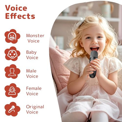 Karaoke Machine for Kids Adults, Mini Karaoke Machine with 2 Wireless Microphones, Portable Bluetooth Speaker with Voice Changing Effects & LED Lights, Best Gifts Toys for Girls and Boys - color: Black
