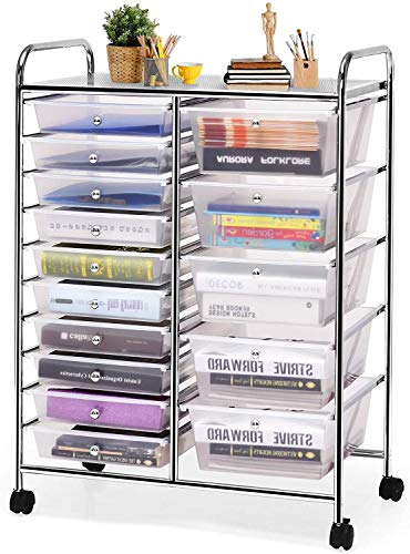 HAPPYGRILL 15-Drawer Rolling Cart, Storage Carts with Removable Drawers & Steel Frame, Utility Cart on Lockable Wheels for Home, School, Office,Clear - color: Clear, size: 15 Drawer