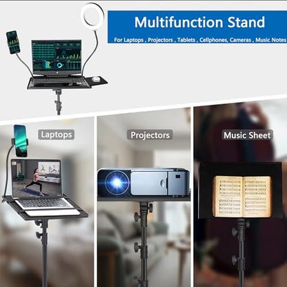 Projector Tripod Stand with Wheels Laptop Tripod Stand Projector Tripod Laptop Stand Floor Stand Live Stream stand Treadmill Stand Music Stand with 6" LED Ring Light for Online Meeting Recording
