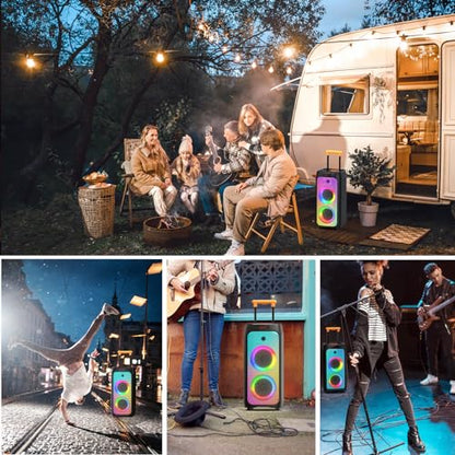 HWWR Karaoke Machine with 2 Wireless Microphones, Big Bluetooth Party Speaker with 500W Peak Power for Adults, PA System with Rolling Wheels and Trolley, Perfect for Outdoor, Home Party, Gatherings - color: BLACK