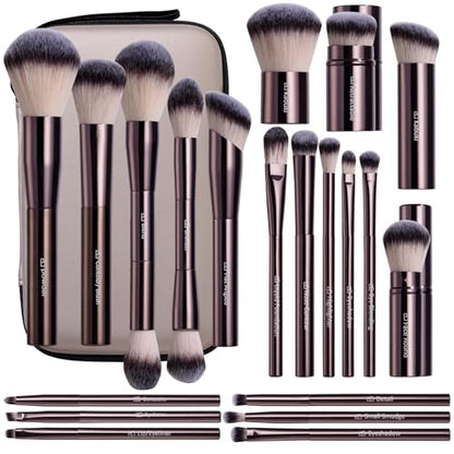 Makeup Brushes BS-MALL Professional Makeup Brush with Travel Case, Includes Foundation, Powder, Concealer, Lip & Eyeshadow Brushes for Daily Use & Versatile Occasions All-aluminum tube - color: Coffee