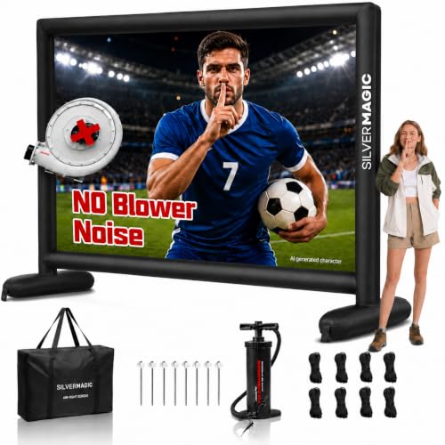 Silent Inflatable Projector Screen I Air-Tight No-Blower Design, Black Backing, 100 inch (Equivalent to 14ft) for Indoor & Outdoor Use Backyard, Pool, Party, Camping, Church by Silvermagic - size: SCREEN-100''