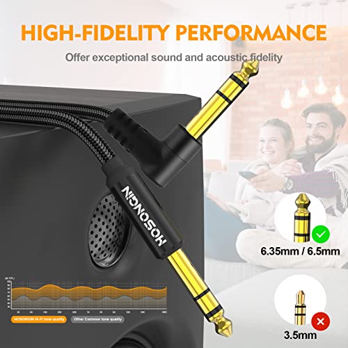 HOSONGIN 1/4 Inch TRS Instrument Cable 15 feet 2-Pack, Straight-to-Right Angle 6.35mm Male Stereo Audio Cord, Balanced Interconnect Line for Electric Guitar, Bass, Keyboard, Mixer, Amplifier, Speaker - size: 15 Feet, style: 1/4" TRS Stereo Cable