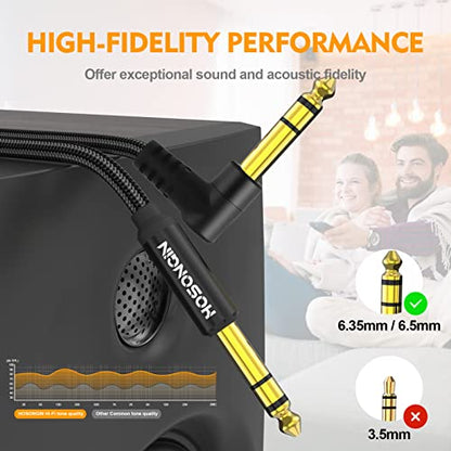 HOSONGIN 1/4 Inch TRS Instrument Cable 10 feet 2-Pack, Straight-to-Right Angle 6.35mm Male Stereo Audio Cord, Balanced Interconnect Line for Electric Guitar, Bass, Keyboard, Mixer, Amplifier, Speaker - size: 10 Feet, style: 1/4" TRS Stereo Cable