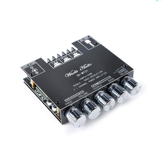 ZK-MT21 2.1 50W×2+100W Channel Bluetooth-Compatible Audio Power Amplifier Board DC 12-24V BT AUX Input with Treble and Bass Control for DIY Bluetooth-Compatible Speaker Home Theater