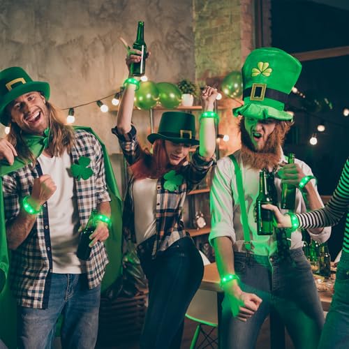 24 Pcs LED Glow Bracelets Sound Activated Music Control Light Up Bracelets for St Patty's Non Candy Goodie Gift Bag Stuffers Treats for Boy Girl For Birthday Party,Carnival,Concerts(green) - color: Green
