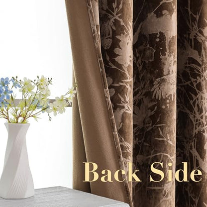 H.VERSAILTEX Velvet Birds and Lotus Curtains for Bedroom 63 Inches, Caramel | Luxury Velvet, Room Darkening, Light Blocking, Noise Reducing, Thermal Insulated, Grommet Top, 52 X 63 Inch, 2 Panels - color: Lotus-caramel, size: 52"W x 63"L (Pack of 2)