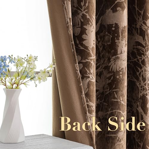 H.VERSAILTEX Velvet Birds and Lotus Curtains for Living Room 84" L, Caramel | Luxury Velvet, Room Darkening, Light Blocking, Noise Reducing, Thermal Insulated, Grommet Top, 52 X 84 Inch, 2 Panels - color: Lotus-caramel, size: 52"W x 84"L (Pack of 2)