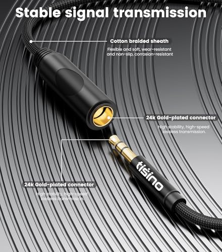 Tisino 1/4 to 3.5mm Adapter, 1/4" Female to 1/8" Male Stereo Audio Adapter for Headphone, Amplifiers, Guitar, Amp etc. - 1ft/30cm | 3.5mm to 6.35mm Headphone Jack Converter for Amp/Guitar/Speaker/Mixing Console, Gold-Plated TRS Audio Extension Adapter - s