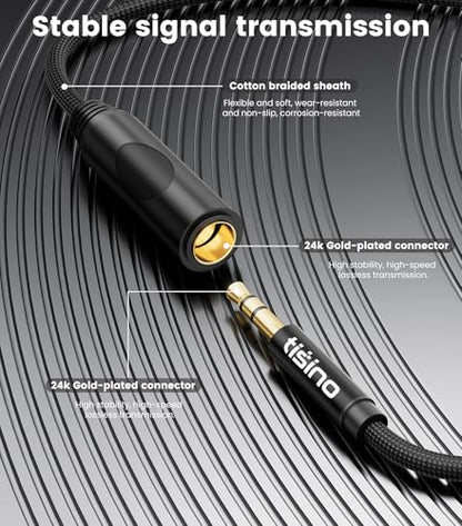 Tisino Female 1/4" to 3.5mm Male Stereo Audio Adapter Cable, 10ft/3m | 3.5mm Male to 1/4" Female TRS Stereo Jack Adapter for Headphones/Guitar/Piano/Amplifiers, Gold-Plated Shielded Cable - size: 10 feet