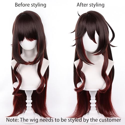 Anime Dark Brown Red Long Wavy COS Wig Women Halloween Costume - color: Deep Red Brown