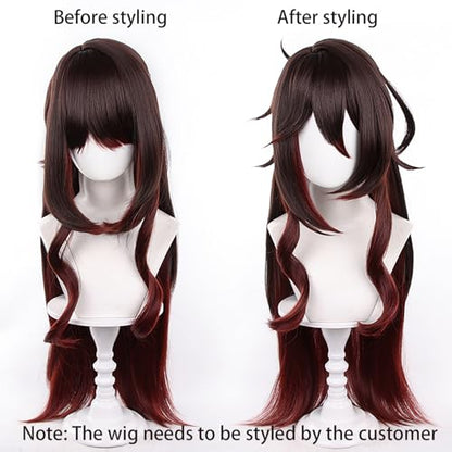 Anime Dark Brown Red Long Wavy COS Wig Women Halloween Costume - color: Deep Red Brown