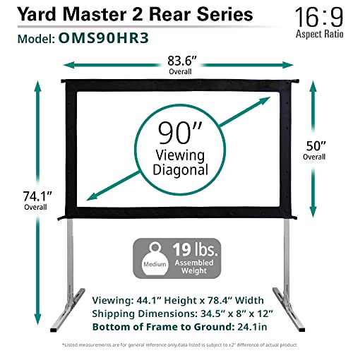 Elite Screens Yard Master 2, 90-inch Indoor Outdoor Portable Fast Folding Projector Screen w/ Stand 16:9, 8K 4K Ultra HD 3D Movie Theater Rear Projection , OMS90HR3 -US Based Company 2-YEAR WARRANTY - size: 90-inch, style: 16:9 Aspect Ratio