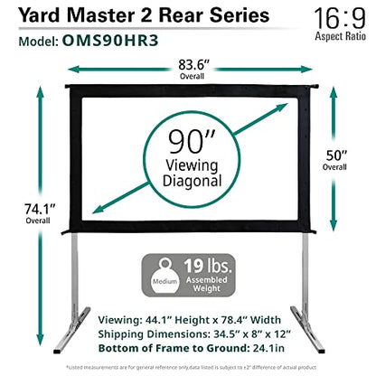 Elite Screens Yard Master 2, 90-inch Indoor Outdoor Portable Fast Folding Projector Screen w/ Stand 16:9, 8K 4K Ultra HD 3D Movie Theater Rear Projection , OMS90HR3 -US Based Company 2-YEAR WARRANTY - size: 90-inch, style: 16:9 Aspect Ratio