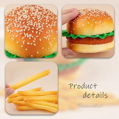 Framendino, 13 Pack Artificial Hamburger Fake French Fries Faux Burger Realistic Food Model Lifelike Props for Display Photography