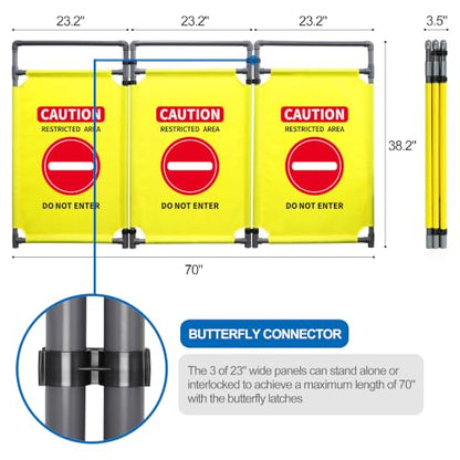 RELIANCER 3-Panel Safety Barricade,5.8FT Foldable Security Sign Barrier Gate,Safety Warning Barricade Fence,Traffic Barricades,Outdoor Crowd Control Barriers,Hazardous Area Driveway Isolation Gate - color: Yellow-1