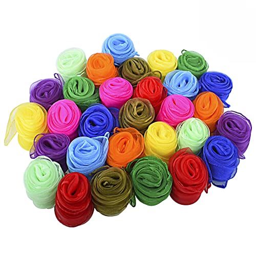 30 Pcs Sensory Scarves, Juggling Scarves for Kids, Square Dance Scarf Magic Movement Scarves Performance Props Accessories 24 by 24 Inch in 10 Colors