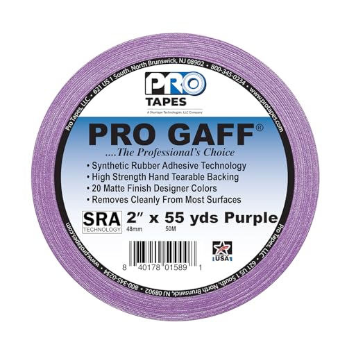 2" Pro Gaff Gaffers Tape 55 yards length purple matte. Premium Heavy-Duty Gaffers Tape trusted by professional Gaffers. Made in the USA. Holds Tight, Easy to remove. (Pack of 24)