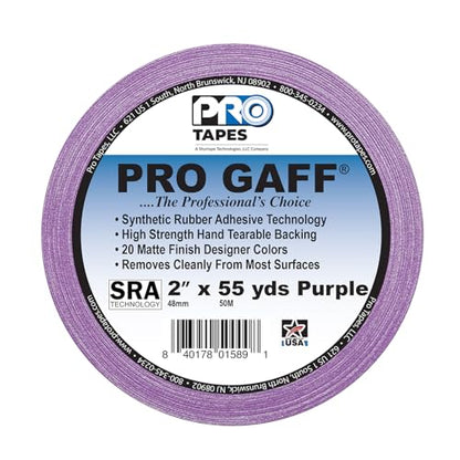 2" Pro Gaff Gaffers Tape 55 yards length purple matte. Premium Heavy-Duty Gaffers Tape trusted by professional Gaffers. Made in the USA. Holds Tight, Easy to remove. (Pack of 24)