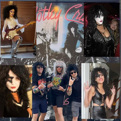Adequate Women’s 80s Rocker Mullet Wig Halloween Costume Wig Long Curly Black Party Funny Wig (Black) - color: W-Black
