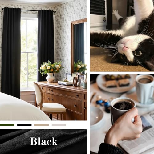 Blackout Black Velvet Curtains Rod Pocket 52×90 Inch 2 Panels | Soft Velvet, For Bedroom & Living Space, Light Shifting Texture, Elegant Drape, Classic - color: R | Black, size: 52"W x 90"L (Pack of 2)