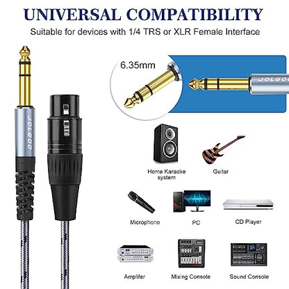 JOLGOO XLR Female to 1/4 Inch 6.35mm TRS Plug Balanced Interconnect Cable, XLR to Quarter inch Cable, 50 Feet 2 Pack, for Microphone,Mixer,Guitar,AMP,Speakers - size: 50 Feet - 2 Pack, style: XLR Female to 1/4 TRS Male