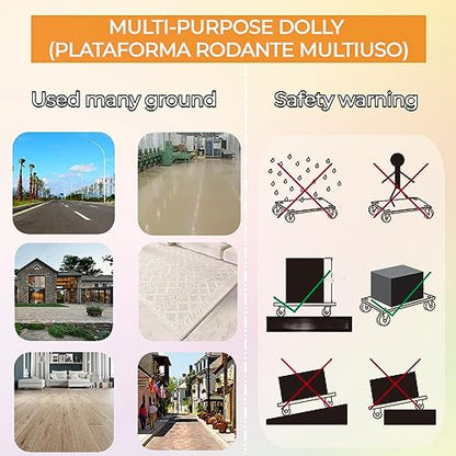 Furniture Dolly 4 Wheels, 22 x 11 inch, Furniture Movers, Two Packs of 1100 lb Load Capacity Heavy Duty Wood Dolly, Moving Dolly with Silent Wheels for Furniture, Piano, Couch, Refrigerator - size: Rectangle Furniture Dolly with TPR Wheels