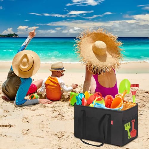 LHZK Standing Utility Tote Bag with Metal Wire Frame and the Sides Rinforced, Large Tote Bag with Handle, Reusable Grocery Bags Foldable, Beach Bag, Car Tote (Black, 18.5''x11.8''x11.5'') - color: Black, size: 18.5''x11.8''x11.5''-1 Pack