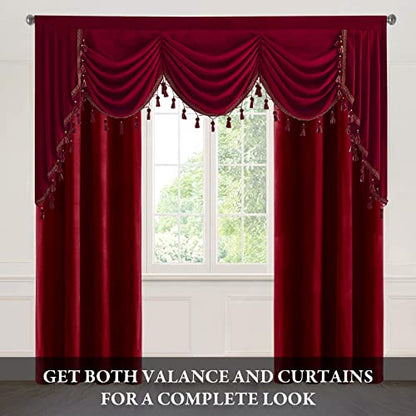 StangH Christmas Red Waterfall Velvet Curtain Valances W79 inches, 1 Panel | Luxury Waterfall Swag Valances, Room Darkening Privacy Window Drapes for Theater, Living Dining Room, Media - color: Red, size: 79"W x 40"L (Pack of 1)