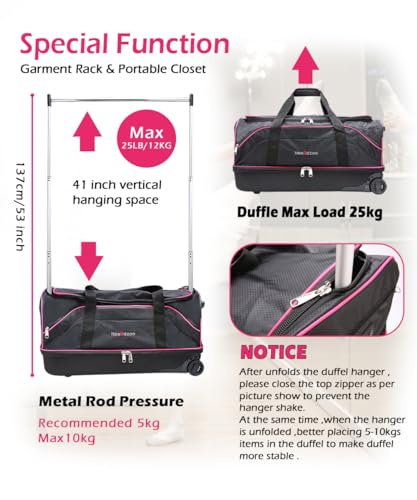 Dance Bag With Garment Rack,Dance Costumes Rolling Garment Bags For Travel,Garment Duffle Bag For Dance Competition, Wheeled Drop-Bottom Upright Luggage Closet Suitcase (28inch-Pink) - color: 28inch-Pink