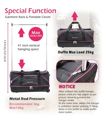 Dance Bag With Garment Rack,Dance Costumes Rolling Garment Bags For Travel,Garment Duffle Bag For Dance Competition, Wheeled Drop-Bottom Upright Luggage Closet Suitcase (28inch-Pink) - color: 28inch-Pink