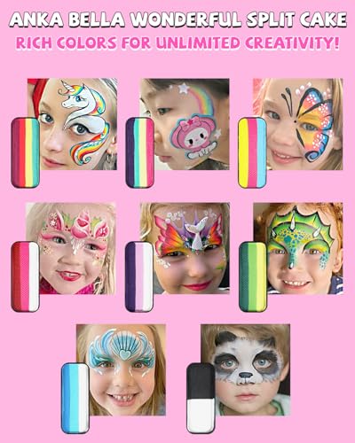 Anka Bella Professional Face Painting Kit with Over 180 Tutorials | For beginners and professionals,Bright color,high pigment,Water Based Face and Body Paint with Brushes & Stencils - color: Rainbow Cake
