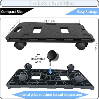 Furniture Dolly, 2 Pack Moving Dolly Connectable, 24.6in-12.4in 440 Lbs Capacity, Furniture Movers 5 Wheels Heavy Duty, Small Flat Dolly Cart, Portable and Light Dollies (Black Dolly)