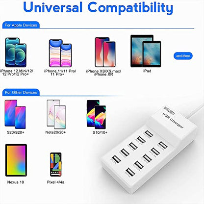 USB Charging Stations 50w10A 10 Ports Multiple Charging Block/Power USB Strip for iPhone Android Smartphone Tablet Smart Watch AirPods Samsung and Multiple Charger Plug…