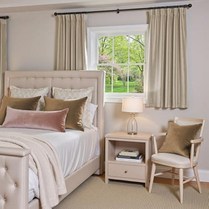 Lazzzy Beige Velvet Curtains Neutral Rod Pocket 52×63 Inch 2 Panels - color: R | Beige, size: 52"W x 63"L (Pack of 2)