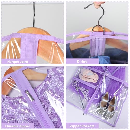 40 Inch Clear Garment Bags for Dance Costumes, 6 Pack, Purple | Dance garment bags for Dancers, 3 Zipper Pocket, Foldable Garment Bags for Hanging Clothes, Competitions & Travel - color: Clear Purple