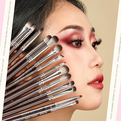 Jessup Eyeshadow Brush 15pcs Eyeliner & Eye Makeup Brush Professional T499 | Pro Eye Brush, Ultra-Soft Vegan Fibers, Flawless Blending, Precise Application, Creat Deep Eye Dimension & Natural Eye Looks - color: G-Shimmer Brown