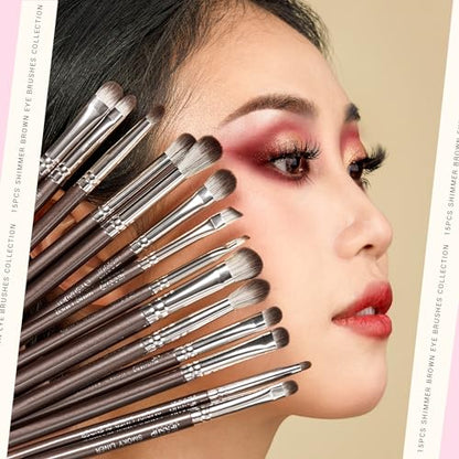 Jessup Eyeshadow Brush 15pcs Eyeliner & Eye Makeup Brush Professional T499 | Pro Eye Brush, Ultra-Soft Vegan Fibers, Flawless Blending, Precise Application, Creat Deep Eye Dimension & Natural Eye Looks - color: G-Shimmer Brown
