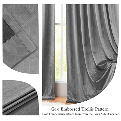 Dark Grey Velvet Blackout Window Curtain Panels Noise Reducing 90% Room Darkening Rod Pocket Back Tab Geometric Embossed Trellis Themal Drapes for Living Room and Bedroom (52" Wx63" L, 2 Panels) - color: Dark Gray, size: 52"W x 63"L (Pack of 2)