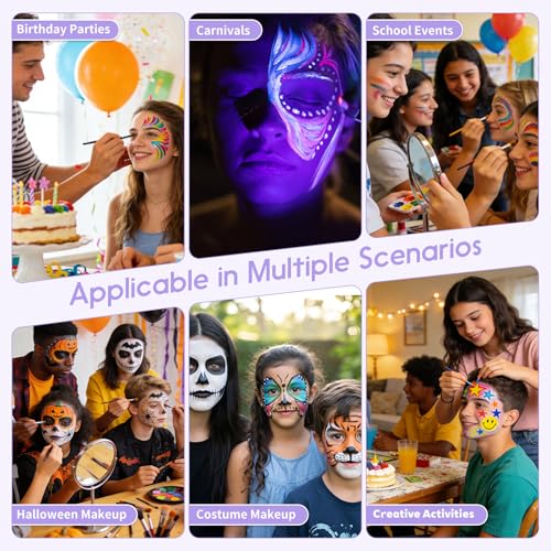 42 Color Face Painting Kit - Non-Toxic Water Activated Face & Body Paint Set with Stencils, Brushes, Sponges - For Halloween, Carnival, Birthday Parties, Costume Makeup, Festivals & Events - color: 42 Color Face Painting Set with Cake