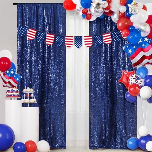 PartyDelight Navy Blue Sequin Backdrop Curtains 2x8ft 2 Panels - color: Navy Blue, size: 24"W x 96"L (Pack of 2)