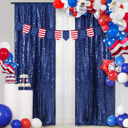 PartyDelight Navy Blue Sequin Backdrop Curtains 2x8ft 2 Panels - color: Navy Blue, size: 24"W x 96"L (Pack of 2)