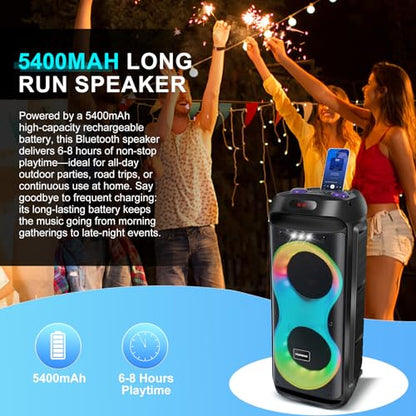 Bluetooth Karaoke Speaker with 2 Wireless Microphones – 40W Portable PA System with LED Lights, TWS Pairing, 6.5” Dual Woofers, Rolling Wheels, Rechargeable Battery - for Party/Home/Outdoor