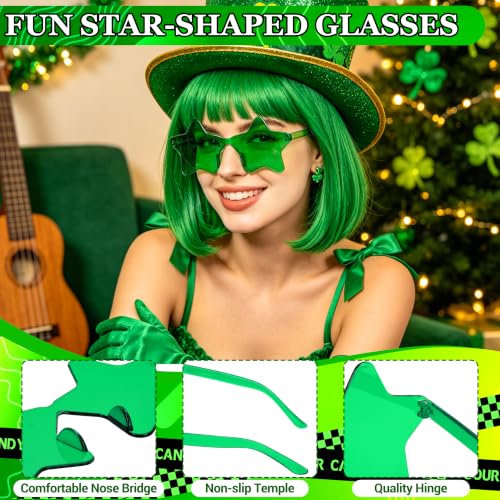 Short Bob Straight Hair Wigs with Bangs, Heat Resistant Fiber Hair, Star-shaped Glasses for Women (Green) - color: Green